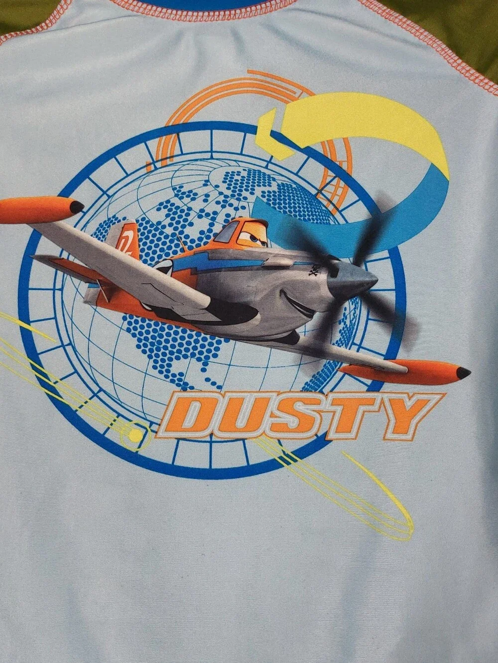 DISNEY STORE PLANES DUSTY CROPHOPPER BOYS BLUE 1/2 SLEEVE RASH GUARD SWIM TOP 7